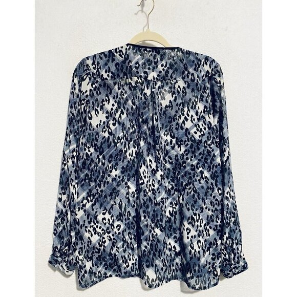 Cabi Top Womens Medium Fatale Blue Black Animal Print Sheer Button Up Boho 977 - Picture 4 of 9